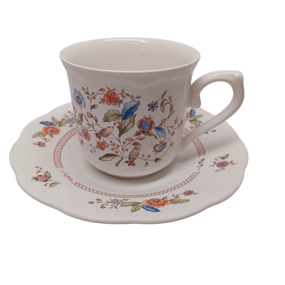 Lenox Wind Chimes Lantana‎ Fine China Tea Cup and Saucer Set Floral Bird USA